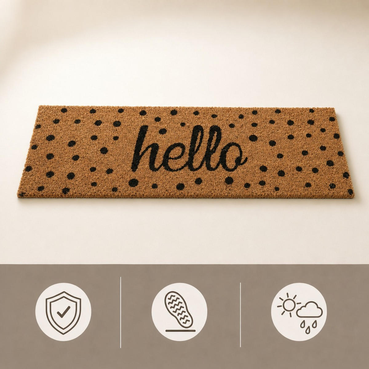 FUSSMATTE Natur Schwarz Hello 75x25 cm - Hellbraun, Kunststoff/Textil (75/25cm) - Relaxdays