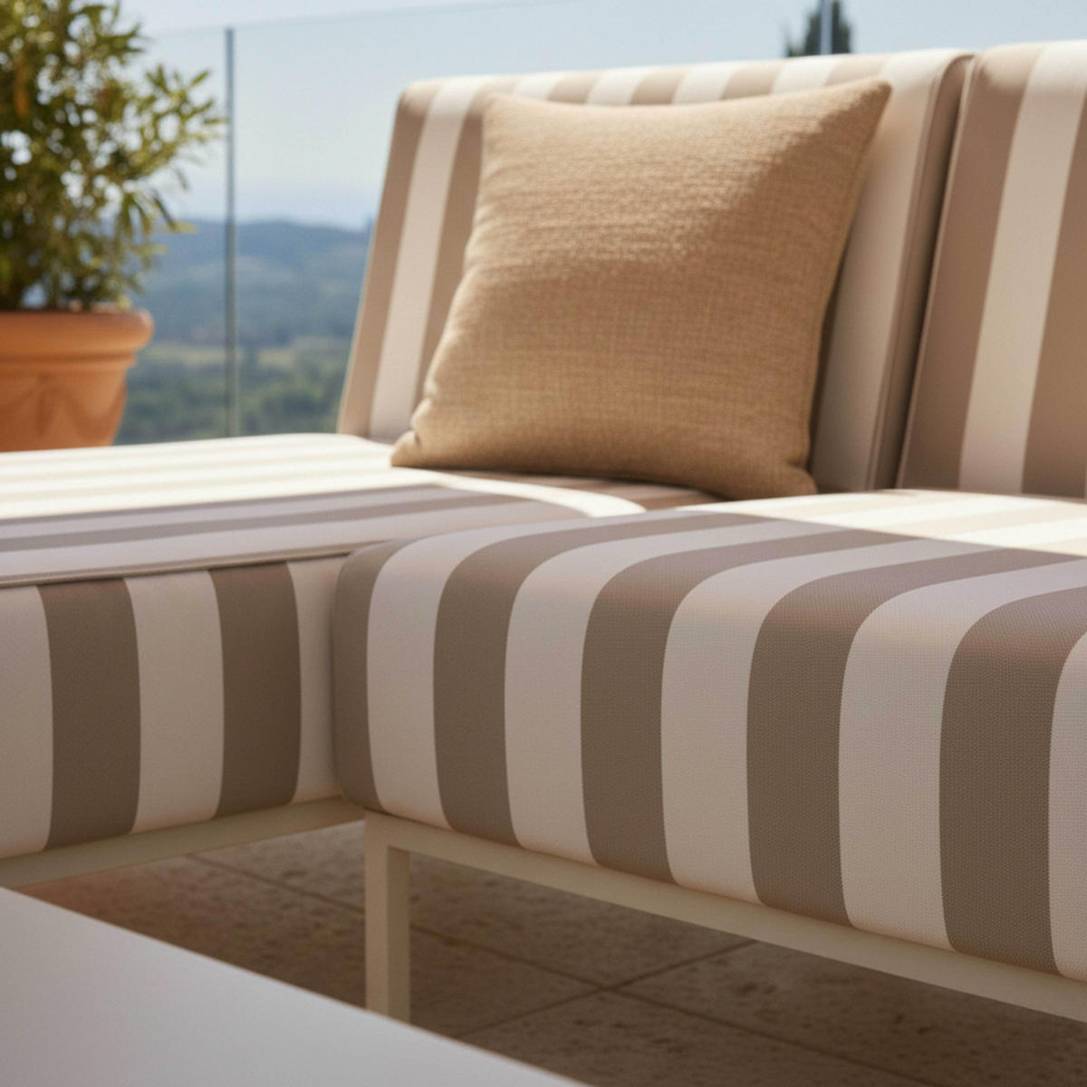 GARTENSOFA mit 2 Sitzplätzen, Beige - Beige, Metall - Oviala