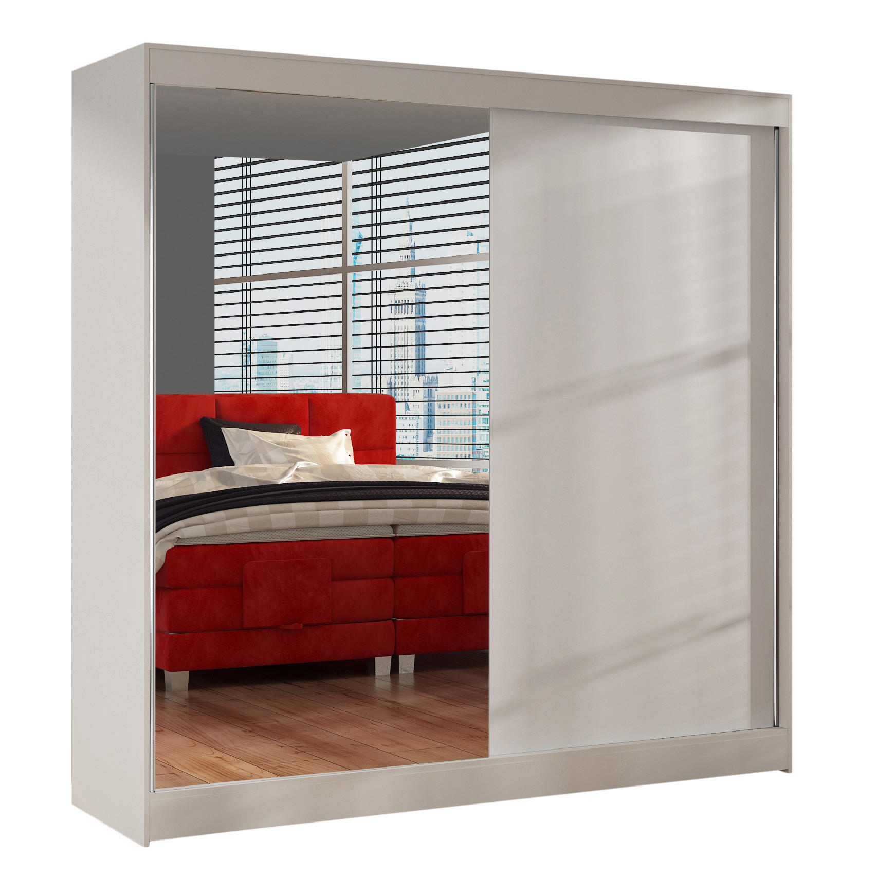 SCHWEBETÜRENSCHRANK Basti I - 200 cm - Weiß, Holzwerkstoff/Metall (200/215/58cm) - Sofnet