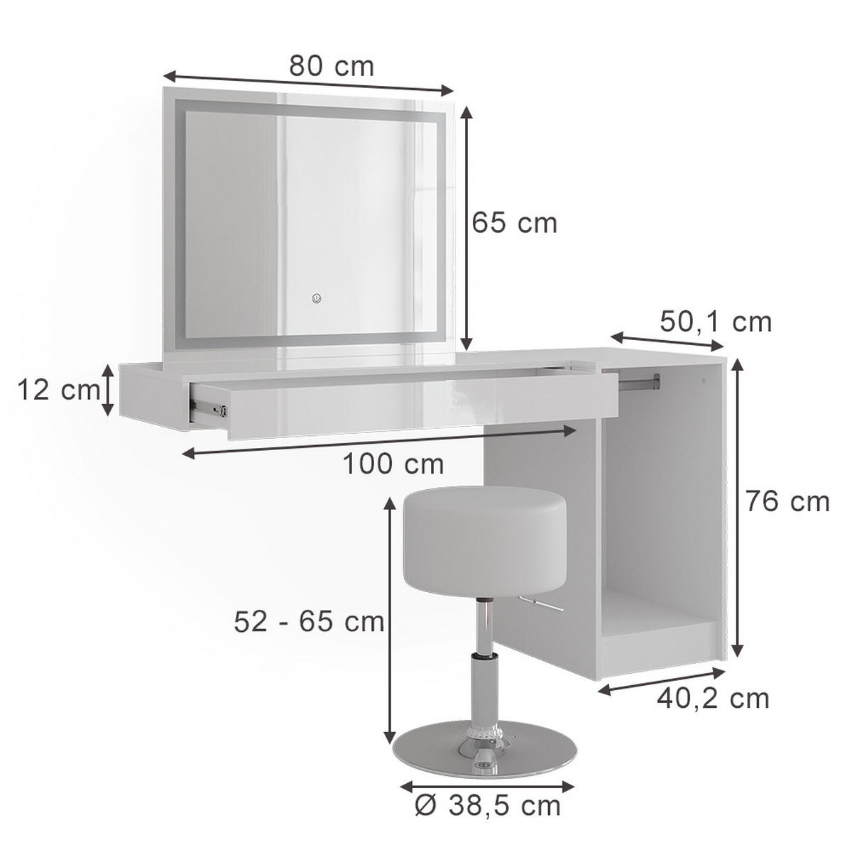 TOALETNÍ STOLEK Sherry Bílá - bílá, kompozitní dřevo (100/12/40.1cm) - Vicco