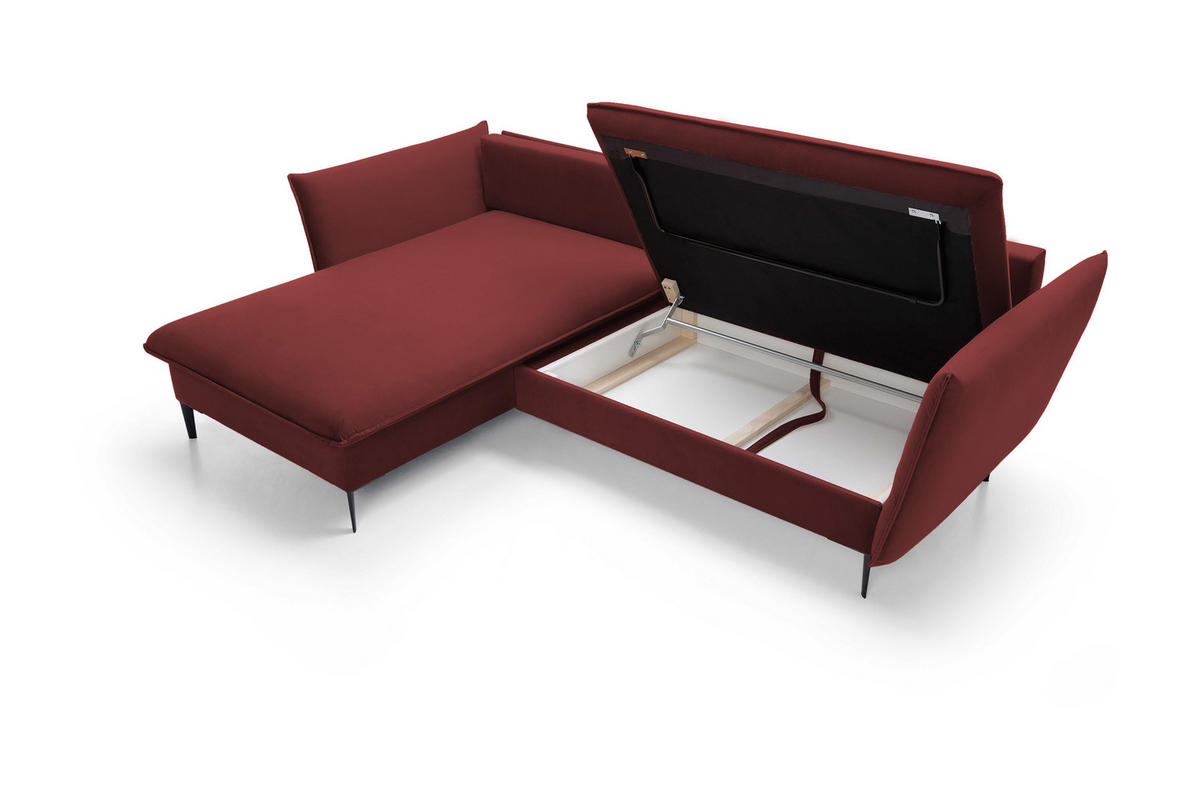 ECKSOFA GLOSS mit Schlaffunktion, Ottomane & goldenen Füßen – Samtsofa im GLOSSour-Stil mit Zierkissen, 258x167x91cm, Linke, MÜNZE - Lila, Holz/Textil (167/258cm) - DomoHome