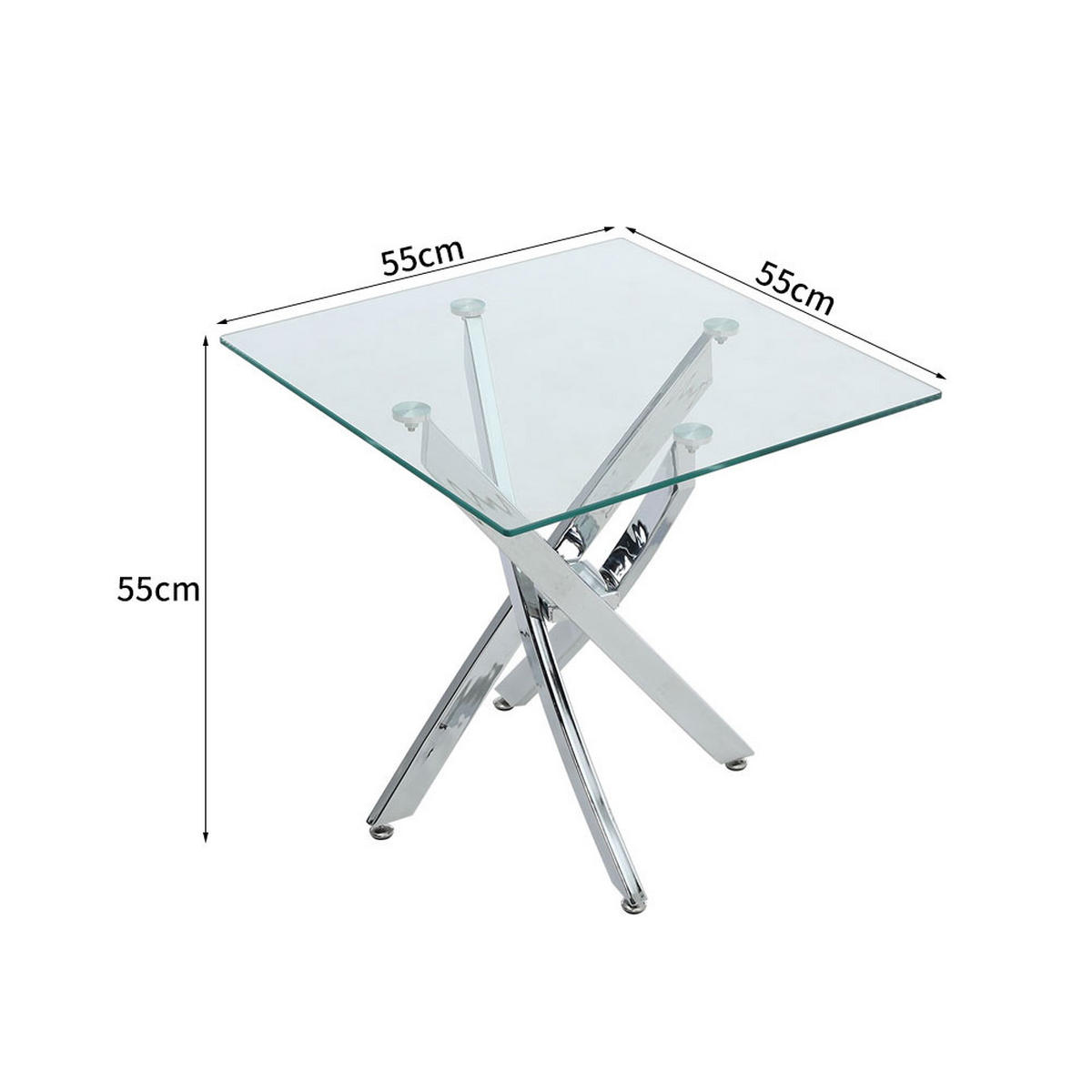 BEISTELLTISCH 55/55/55 cm Quadratisch Gehärtetes-Glas Metallgestell - Chromfarben/Transparent, Glas/Metall (55/55/55cm) - Livingandhome