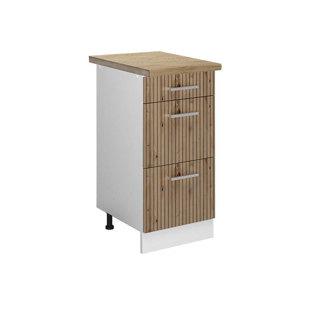 KÜCHENUNTERSCHRANK R-Line Artisan-Eiche 40 cm mit Schubladen, AP Eiche - Weiß/Eiche Artisan, Holzwerkstoff (40/81.6/60cm) - Vicco