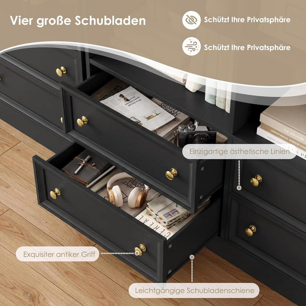 BÜCHERREGAL mit 4 Schubladen 180 cm schwarz - Schwarz, Holzwerkstoff (100/180/30cm)