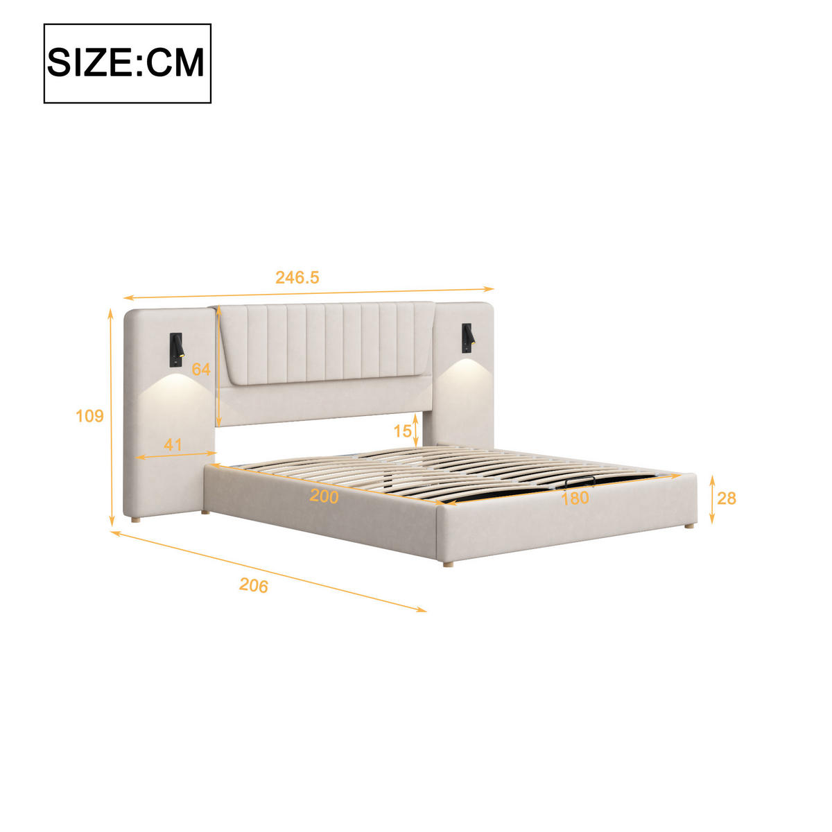 POLSTERBETT mit Stauraum und USB 180x200 cm Samt Beige - Beige, Metall (180/200cm) - Meubliv