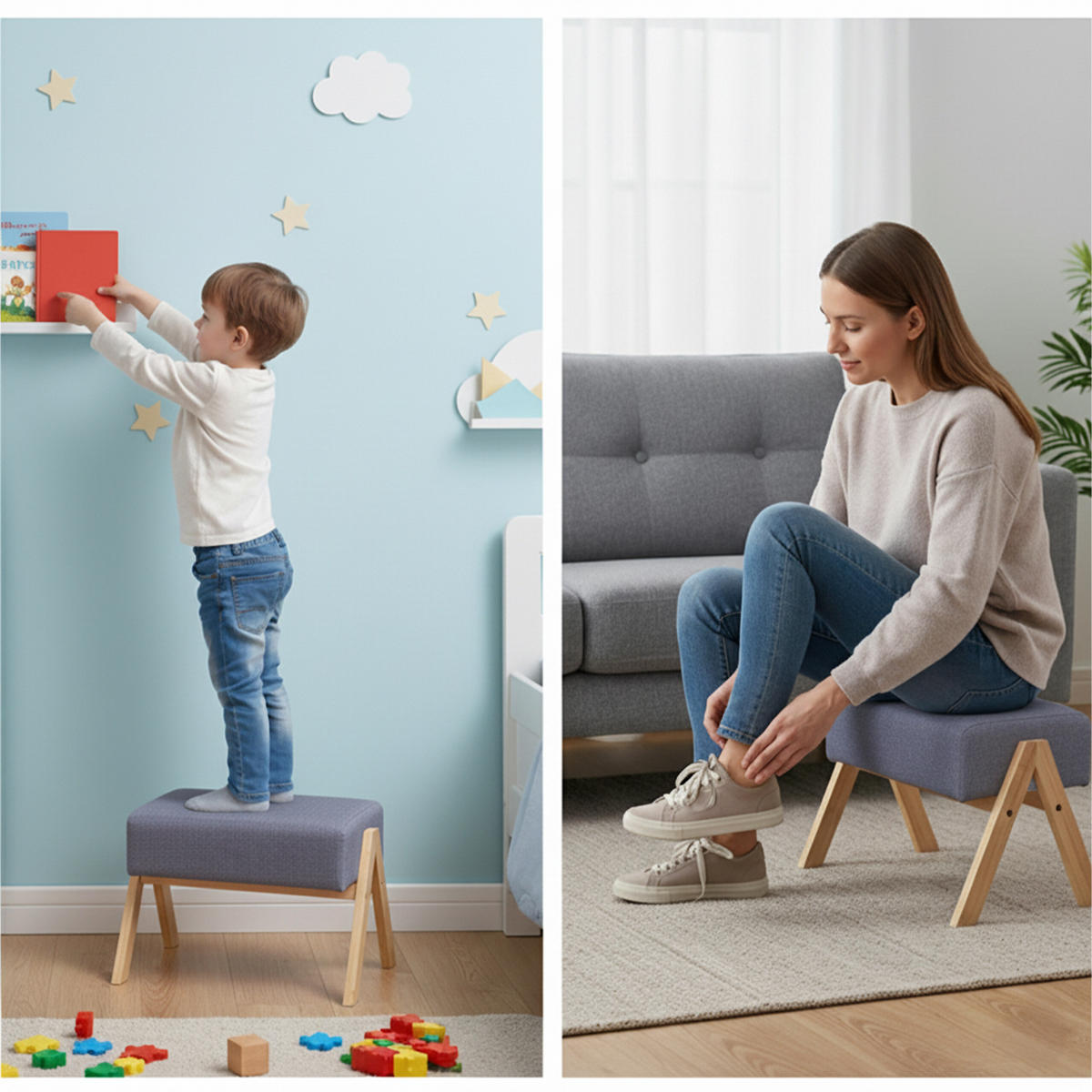 FUSSHOCKER - Multicolor, Holz/Textil (40/30/28cm) - Relaxdays