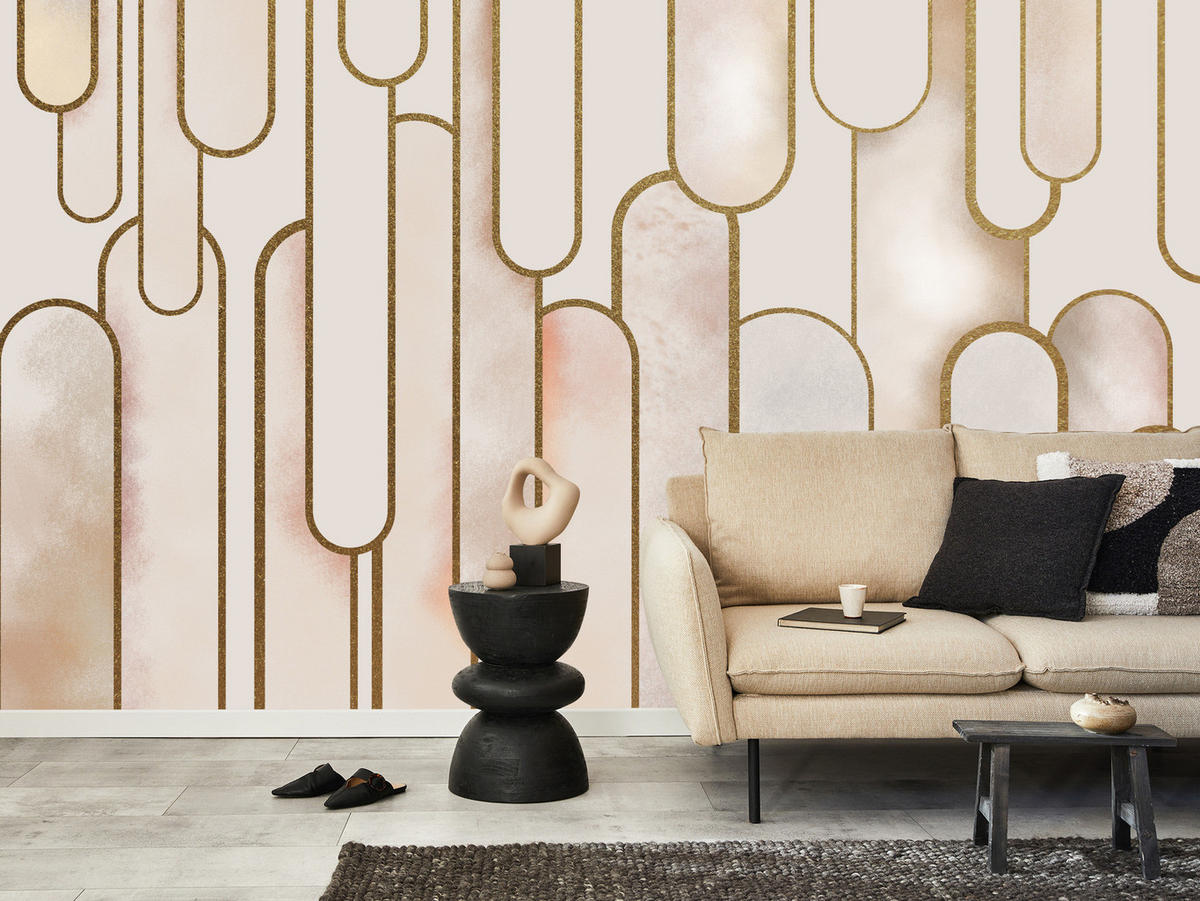 FOTOTAPETE für Wohnzimmer Abstraktion Art Deco 250x175 - Beige/Rosa, Papier (250/175cm) - Muralo