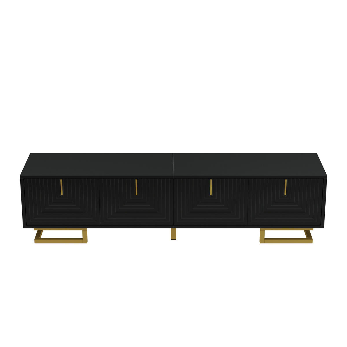 LOWBOARD in Schwarz TV-Schrank mit strukturierten Türen und goldenen Griffen für Wohnzimmer, B160/T38/H44.5 cm - Goldfarben/Schwarz, Holzwerkstoff/Metall (160/44.5/38cm) - STILVORA