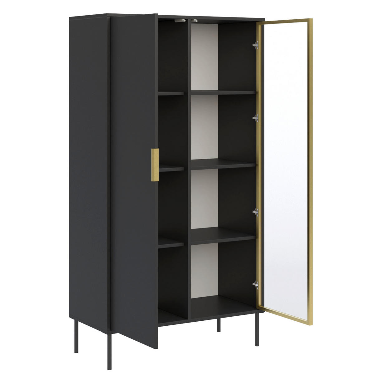 VITRINE Vena Schwarz 90 cm - Goldfarben/Schwarz, Holzwerkstoff/Kunststoff (90/160.2/40cm) - Selsey