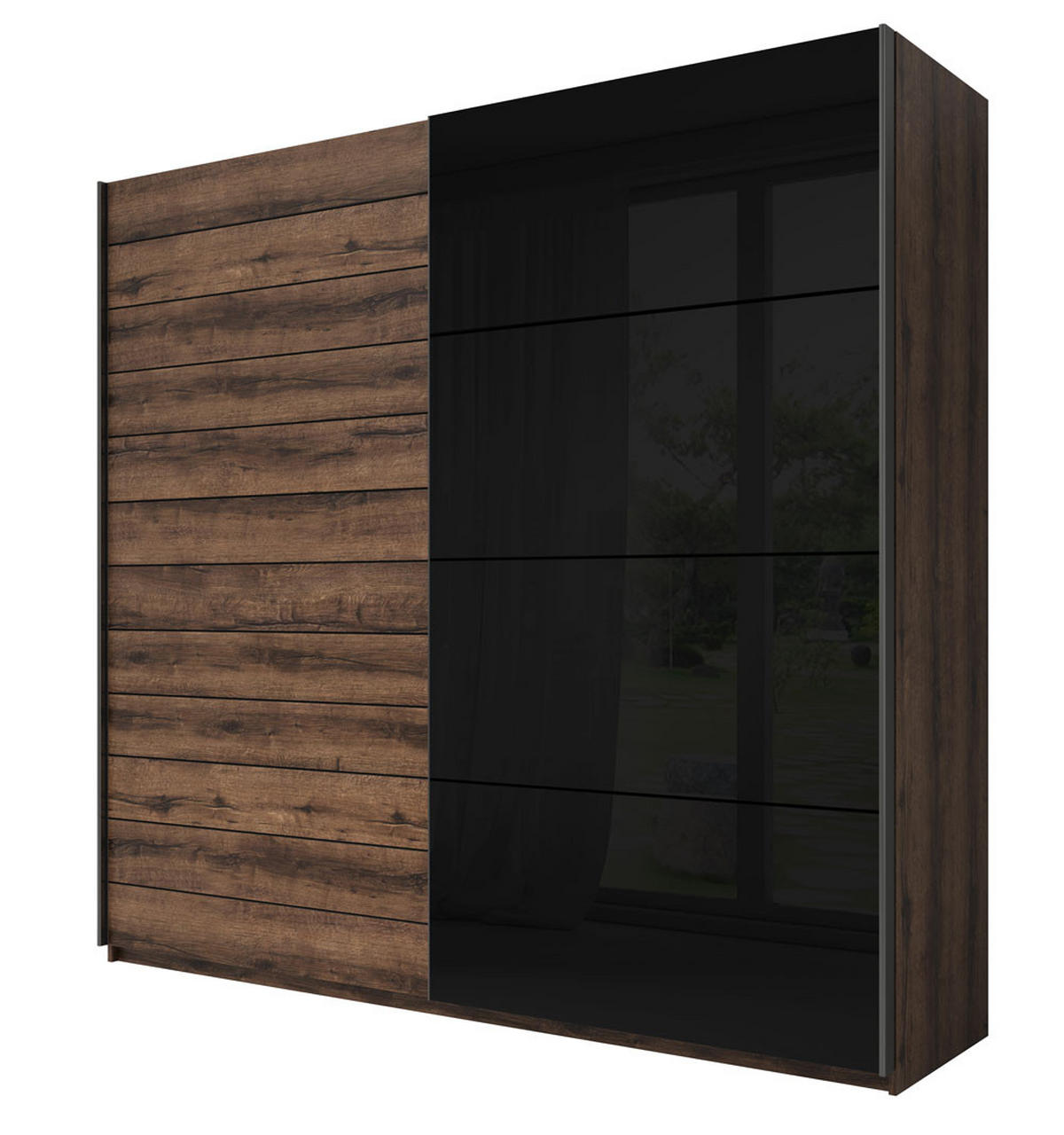 SCHWEBETÜRENSCHRANK Granada Monastery Eiche / Schwarz Hochglanz 220 / 61 / 210 cm - Multicolor/Braun, Holz/Holzwerkstoff (220/210/61cm) - Feldmann-Wohnen