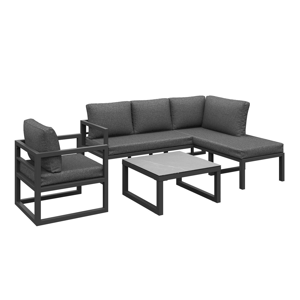 GARTENMÖBEL 122x60x78cm grau aus Metall und Glas, mit Kissen - Grau, Metall - Modfu