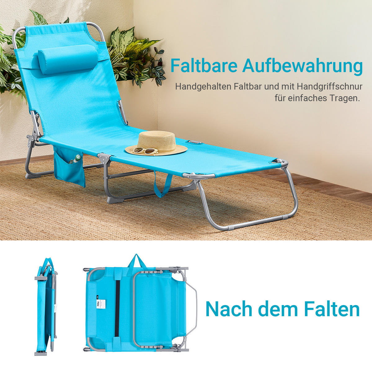 SONNENLIEGE Blau - Blau, Textil/Metall (195/58/63cm) - SoBuy