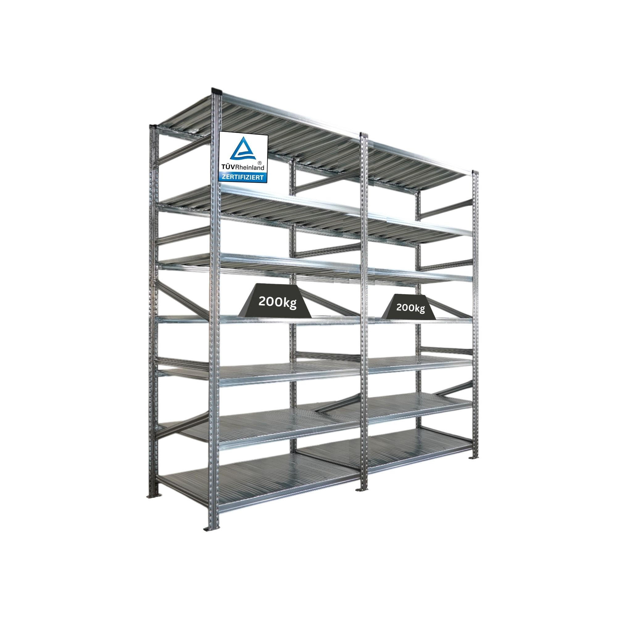 FACHBODENREGAL Proximo Stecksystem 250x240x60cm 7 Ebenen Beidseitig nutzbar Verzinkt - Silberfarben, Metall (240/250/60cm) - PROREGAL