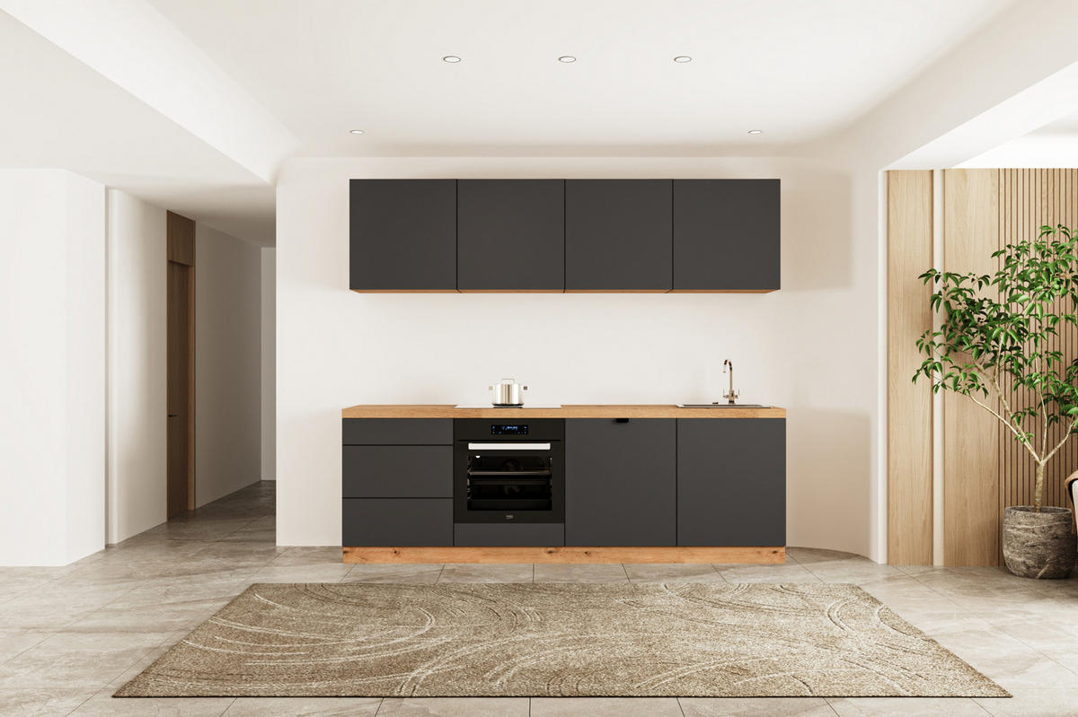 KÜCHENZEILE 240 cm - Langen KL28-M240 - in Grau/Matt - Grau, Holz (240/212/52cm)