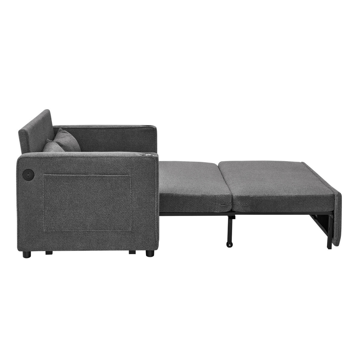 SCHLAFSOFA 2-Sitzer aus Holz und Stoff mit USB-Ladefunktion Dunkelgrau - Dunkelgrau, Holz (134/73/195cm) - Modenvie