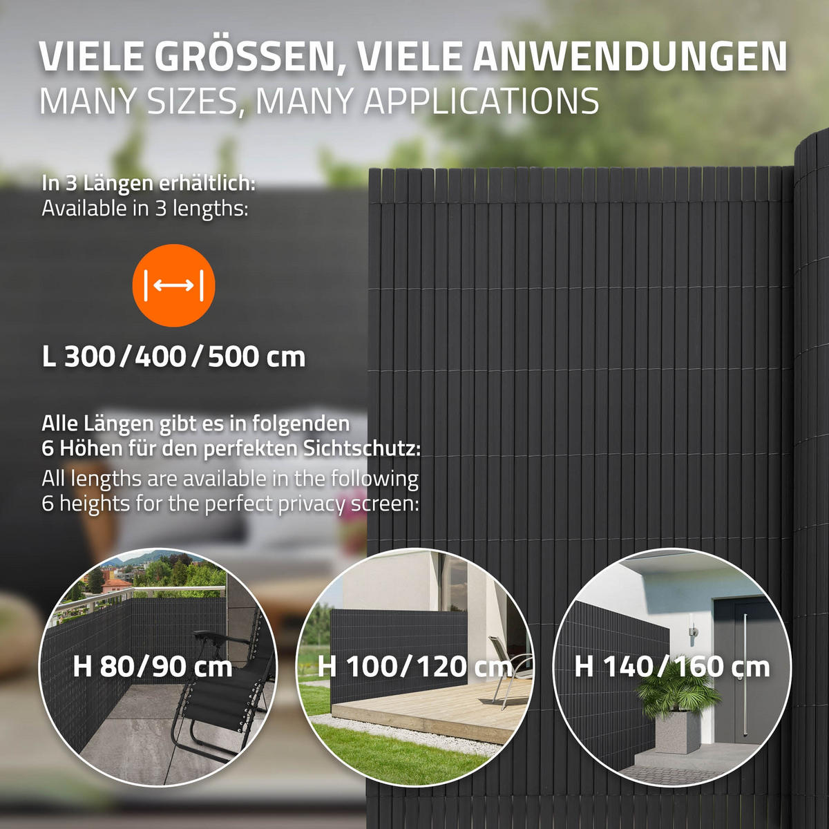 SICHTSCHUTZZAUN 2er Set - Anthrazit, Kunststoff (400/140cm)