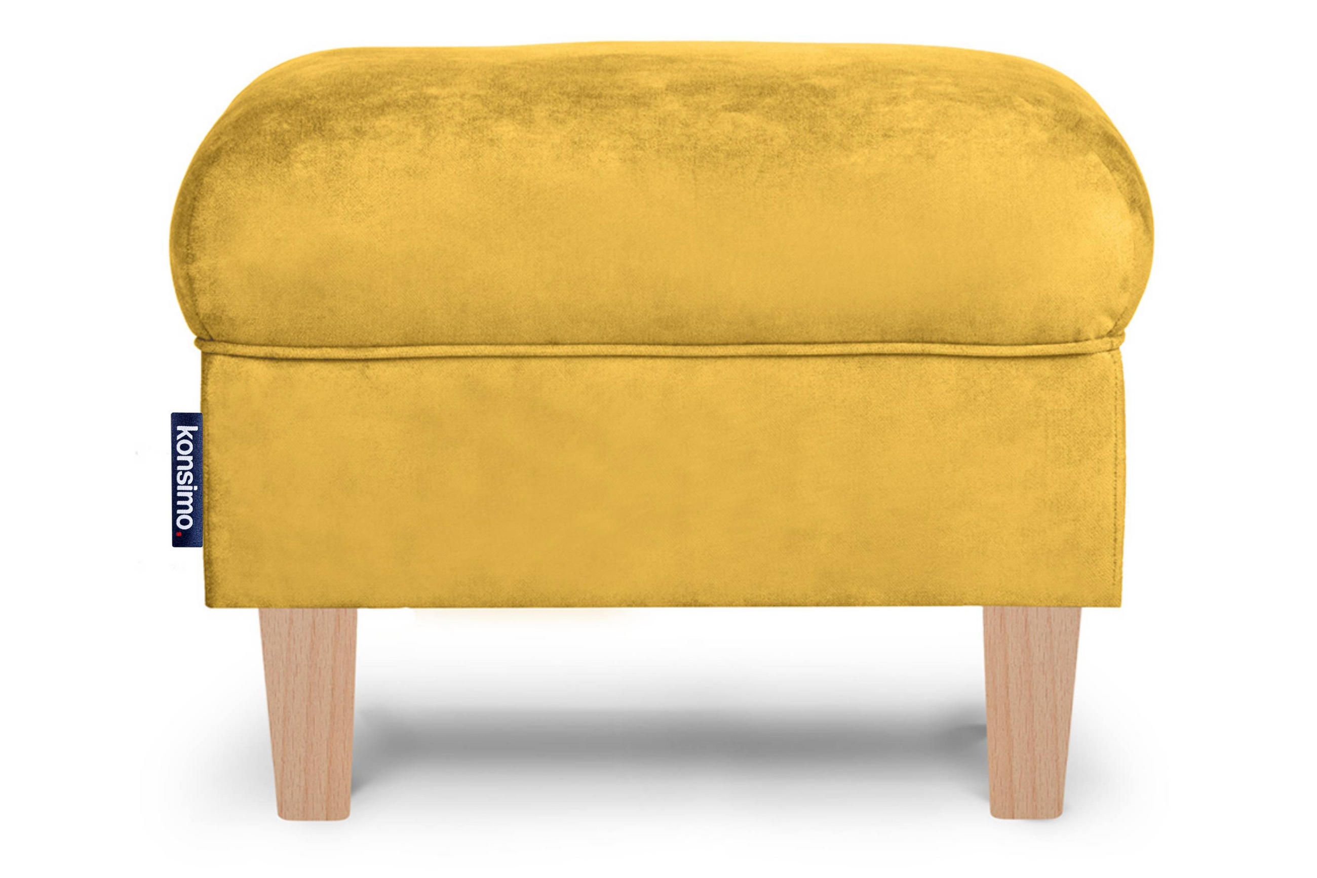 SITZHOCKER MILES Pouffe zeitloses Design und pflegeleichter Stoff, gelb - Gelb/Buchefarben, Holzwerkstoff/Buchenholz (55/42/40cm) - KONSIMO®