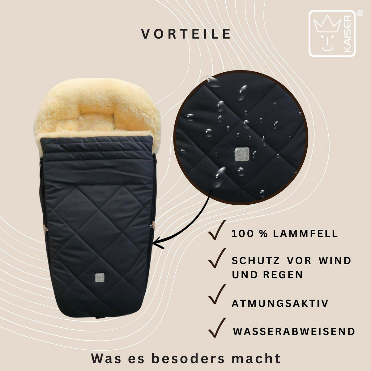 LAMMFELL-FUSSSACK Classic for Bugaboo, anthracite - Anthrazit, Fell (45/100cm) - Kaiserbaby