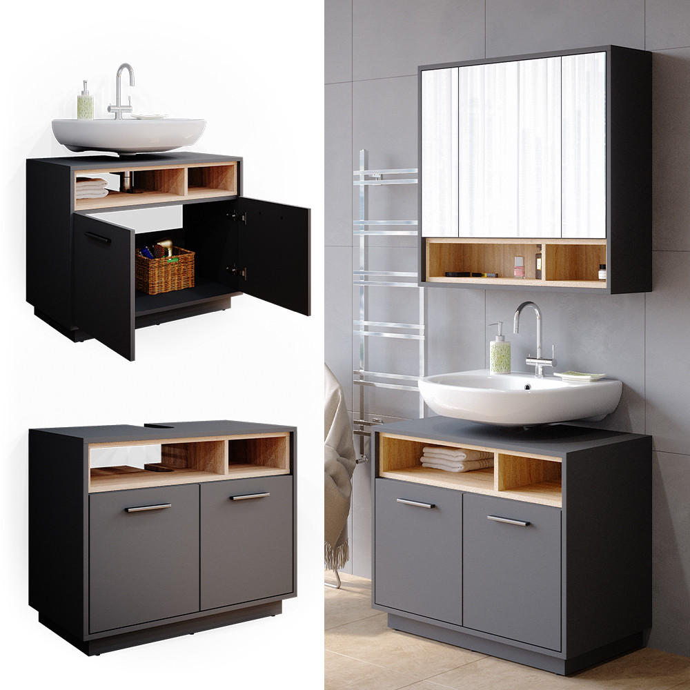 WASCHBECKENUNTERSCHRANK Beatrice Anthrazit 80 x 64 cm - Anthrazit, Holzwerkstoff (80/64/40cm) - Vicco