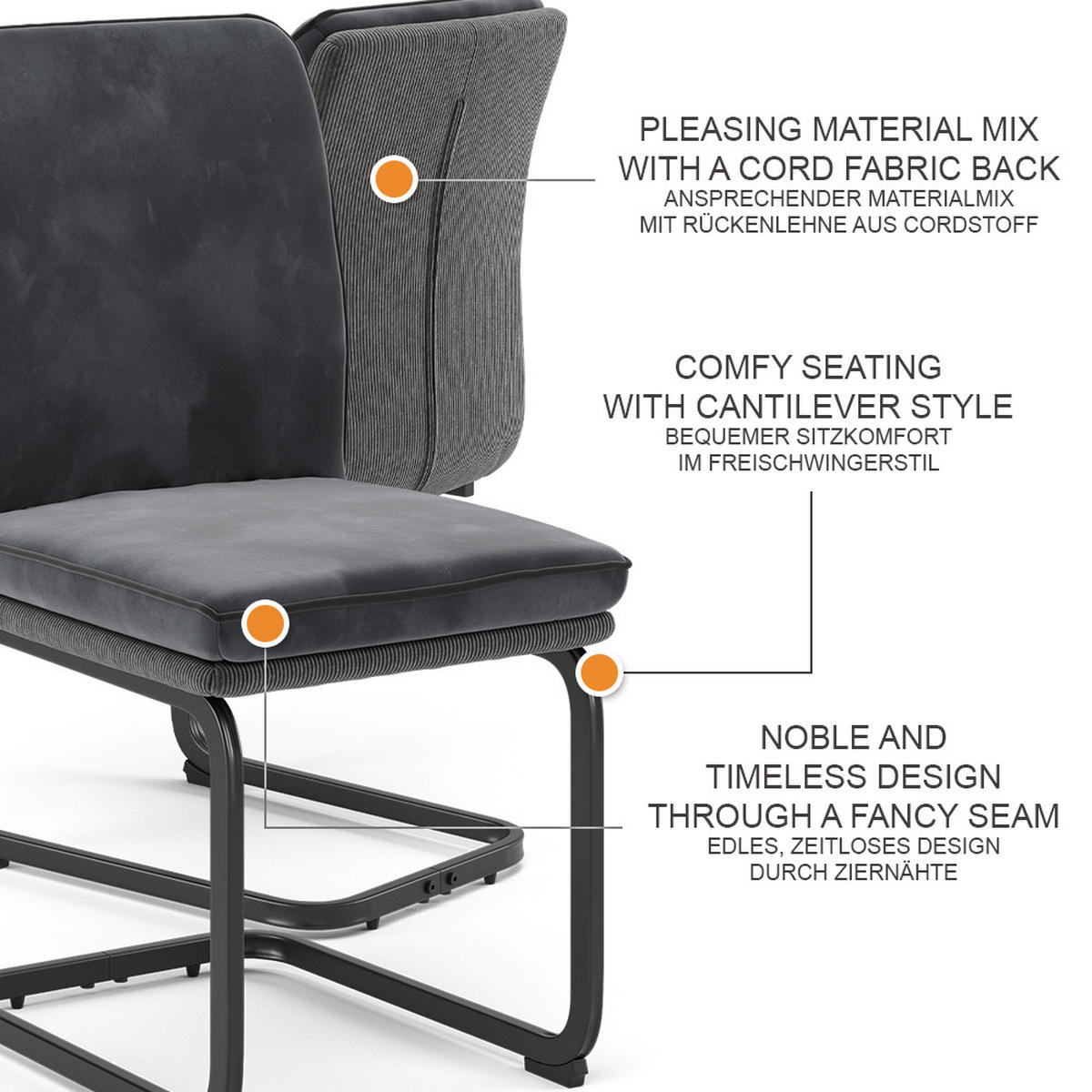 KONZOLOVÁ ŽIDLE Eleganza Antracit - antracitová, textil (49/95.5/63.5cm) - Vicco