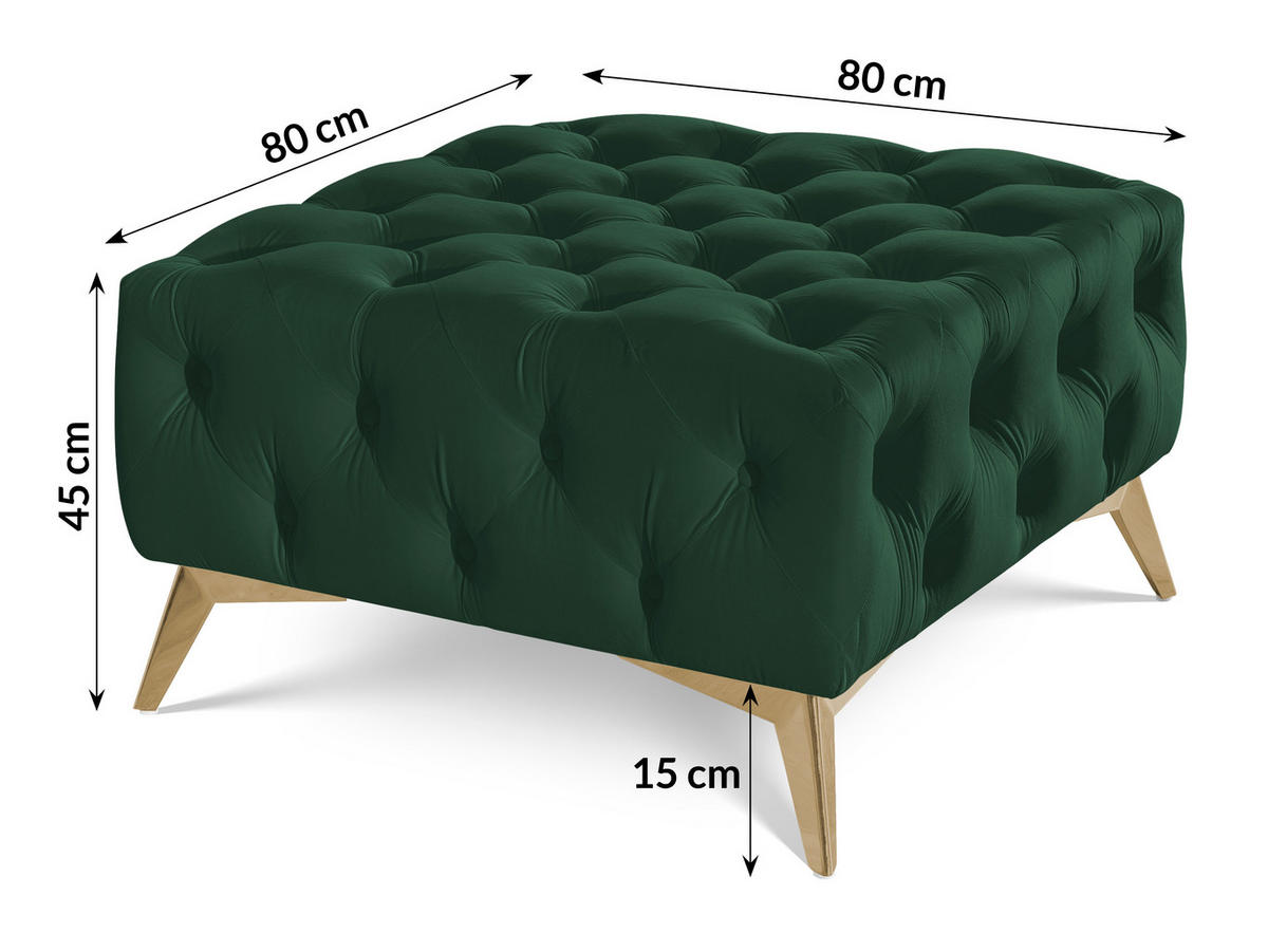 HOCKER Chesterfield Whitby Flaschengrün Samt mit goldenen Füßen - Dunkelgrün/Goldfarben, Holz/Textil (80/45/80cm) - S-Style Möbel