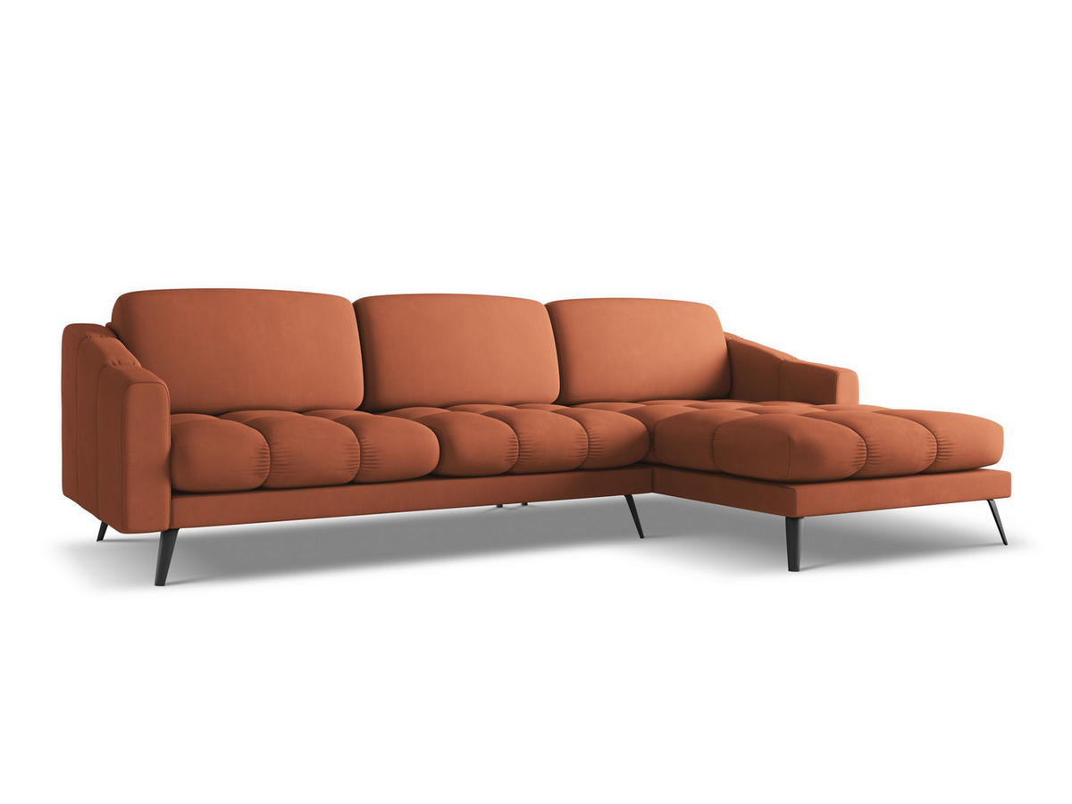 ECKOSFA Rechts Chenille Stoff Orange - Terra cotta/Schwarz, Kunststoff/Textil (264/160cm) - Makamii