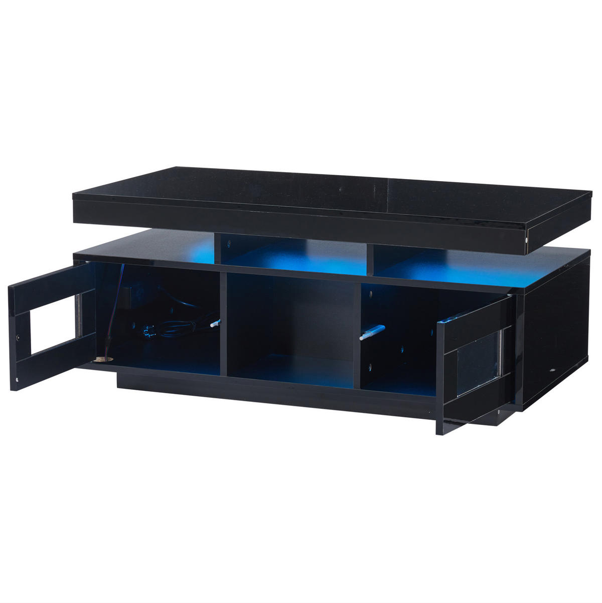 COUCHTISCH mit LED und Steckdose 100 x 50 x 43 cm Schwarz Hochglanz - Schwarz, Holzwerkstoff (100/50/43cm) - Meubliv