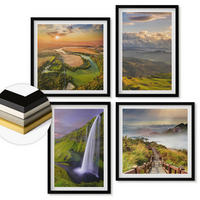 WANDBILDER 4er-Set - 50x50 cm & 40x60 cm Schwarzer Rahmen - Ausblicke auf Berge, Flüsse und Wasserfälle - Schwarz, Kunststoff (50/50cm) - ArtPrintCave