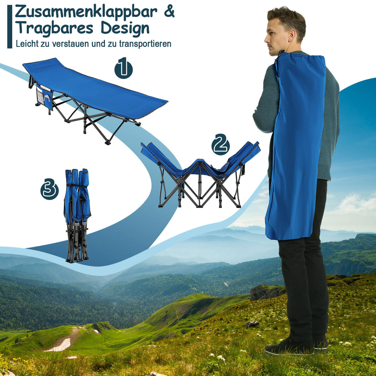 CAMPINGLIEGE Klappbare Blau - Blau, Metall - COSTWAY