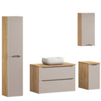 BADMÖBEL-SET 7 Teile - Ocean Beige O BM430 in Beige / Geölte Eiche - Eichefarben/Beige, Holz/Keramik (90/57/46cm)