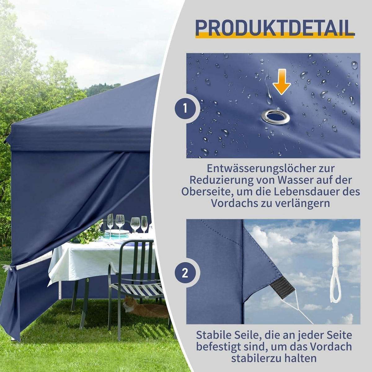 FALTPAVILLON 3 x 3 m mit 4 Seitenteilen blau - Blau, Textil (300/255/300cm)