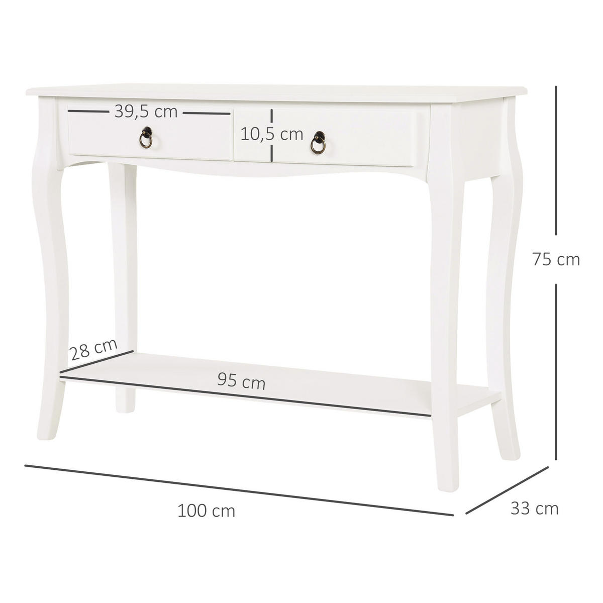 KONSOLENTISCH Weiß Platte aus MDF und Kiefernholz 1 Stück - Weiß, Kunststoff (100/33/75cm) - GiPP