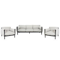 LOUNGE-SET 5-Sitzer 3-teilig Hellgrau/Schwarz Esperia - Hellgrau/Schwarz, Textil/Metall (211/80/96cm) - Beliani