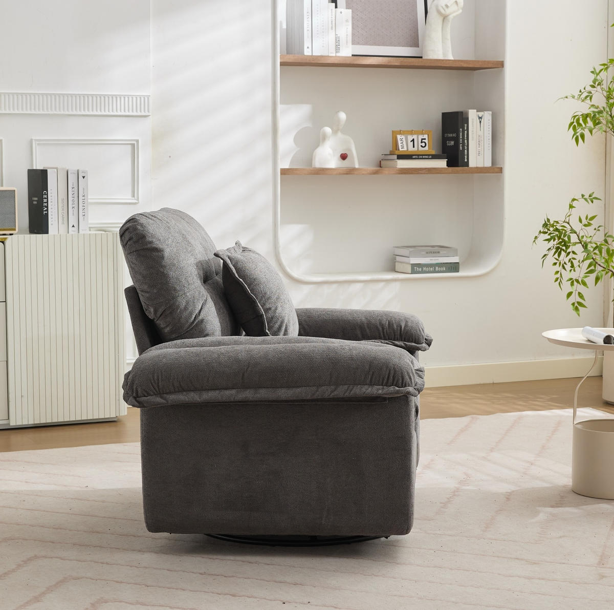 DREHSESSEL 360° Chenille-Bezug mit Metallfuß 116/84/96 cm Grau 136 kg belastbar - Grau, Textil (84/96/116cm) - Redom
