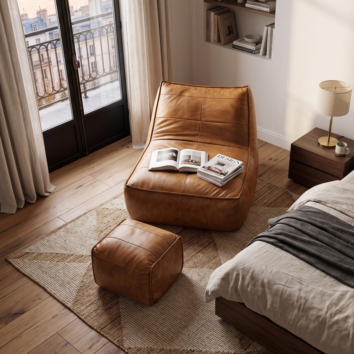 SEDACÍ VAK Hnědý s podnožkou z technické tkaniny - hnědá, textil (80/75/93cm) - Urban Meuble