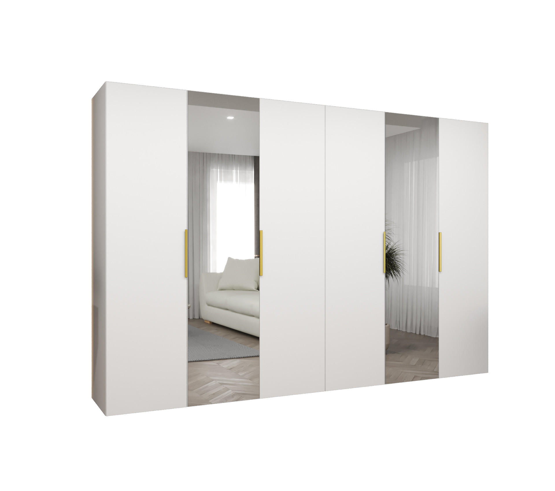 Möbel Kryspol Drehtürenschrank Weiß, Gold 300x202x52 cm