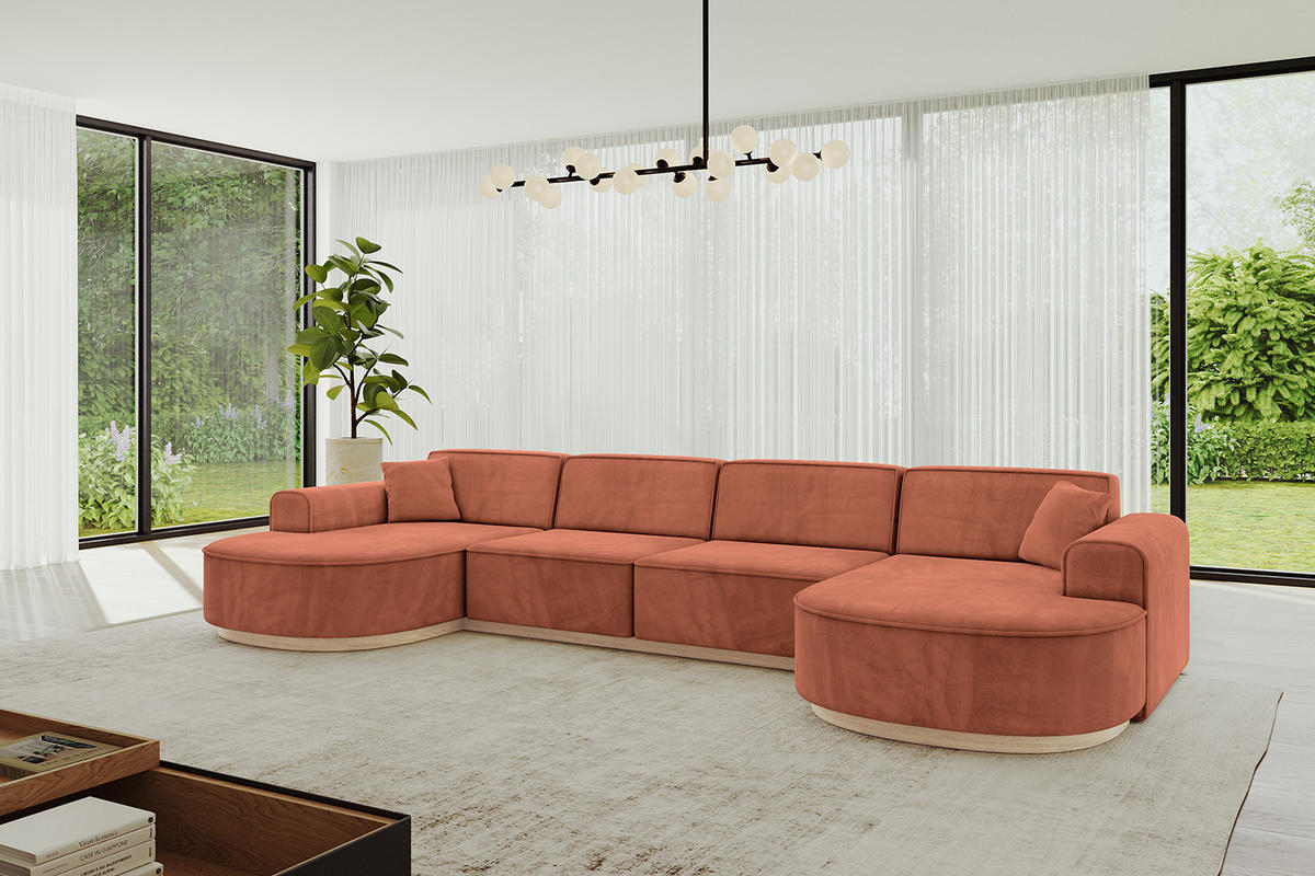WOHNLANDSCHAFT MARI-U2-v1 - 388x171x83 cm Koralle Velours - Koralle, Holzwerkstoff/Textil (388/83/171cm) - ALTDECOR