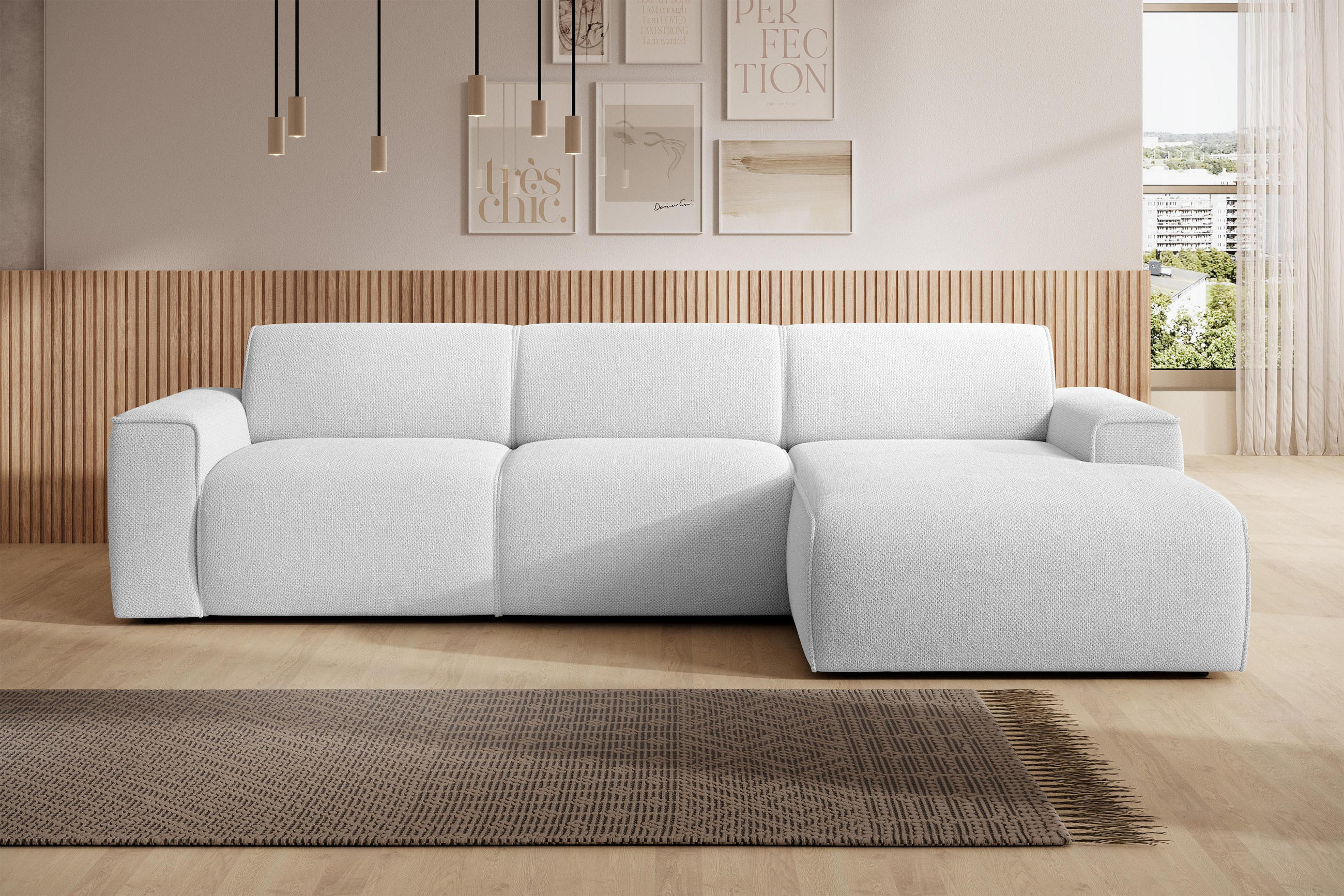 Thumbnail - AX Living Ecksofa, Champagner, Textil, Uni, 5-Sitzer, Füllung: Polyurethan (Pur), L-Form,Rechteckig, rund, 310x165 cm, W...