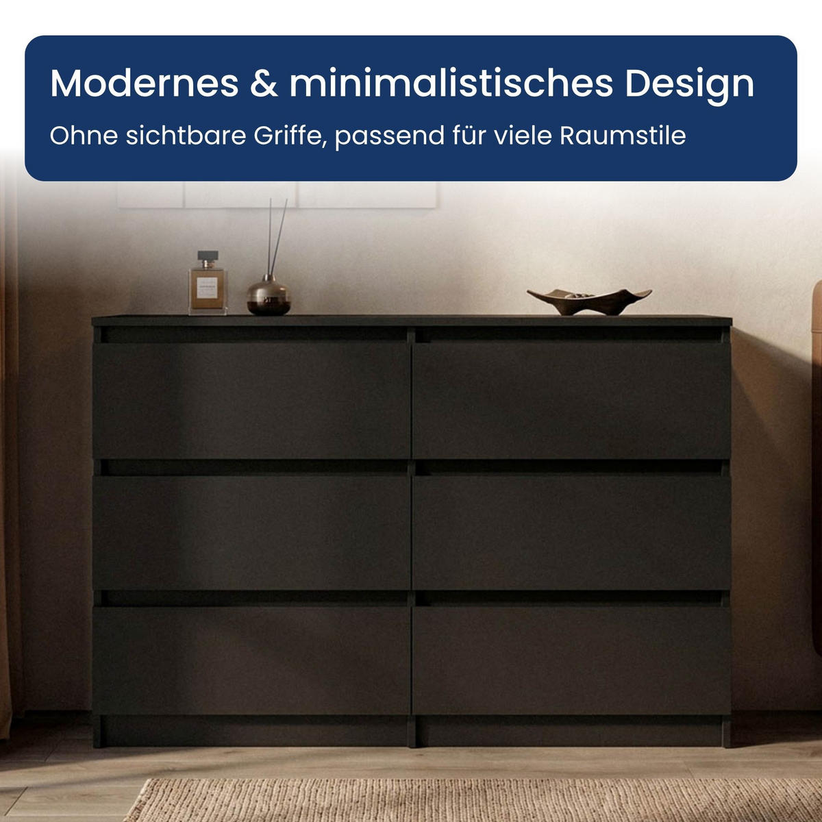 KOMMODE mit fünf Schubladen in Schwarz - Schwarz, Holzwerkstoff (120/77/40cm) - Home Collective