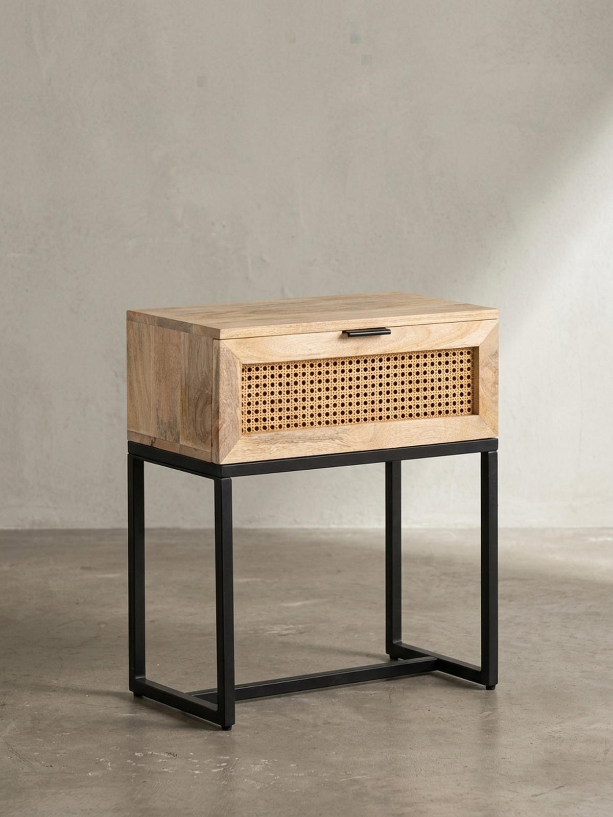 NACHTTISCH – Mango Massivholz/Rattan, 50x60x30 cm, 1 Schublade, Wiener Geflecht - Schwarz/Braun, Holz/Metall (50/60/30cm) - KADIMA DESIGN