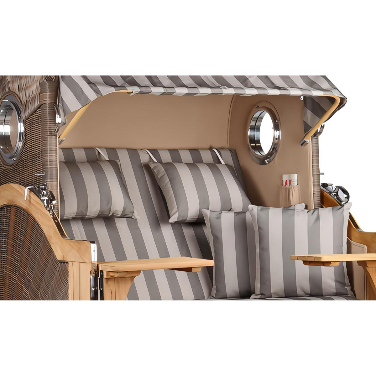 STRANDKORB Düne Grande Bullauge Teak PE Grey Dessin 537 - Braun/Grau, Metall (142/170/95cm) - Mr. Deko