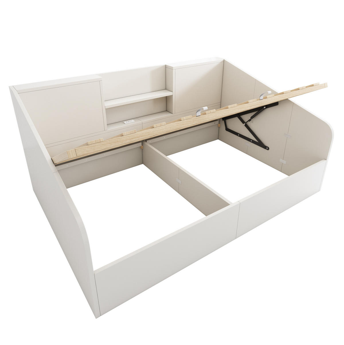 POLSTERBETT 140x190 cm in Weiß mit USB/Typ-C-Ladestation & Stauraum - Weiß, Holzwerkstoff (140/190cm) - Modfu