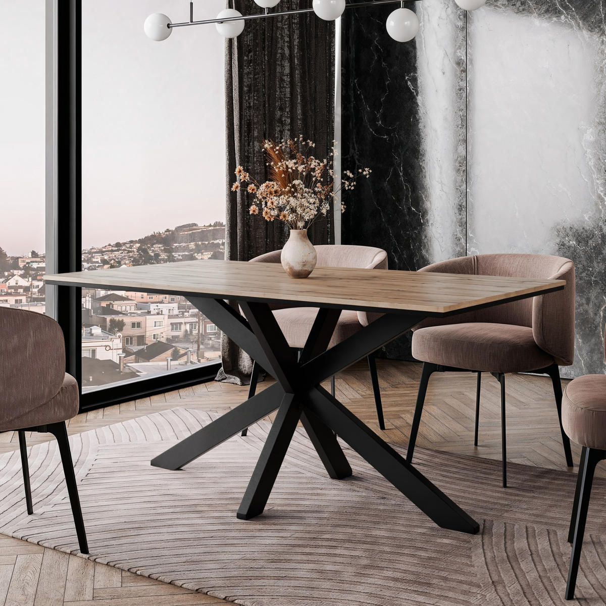 ESSTISCH Wotan Eiche Holzoptik 160x90 cm - Eiche Wotan/Schwarz, Holzwerkstoff (160/90/76.5cm) - PROSPERO