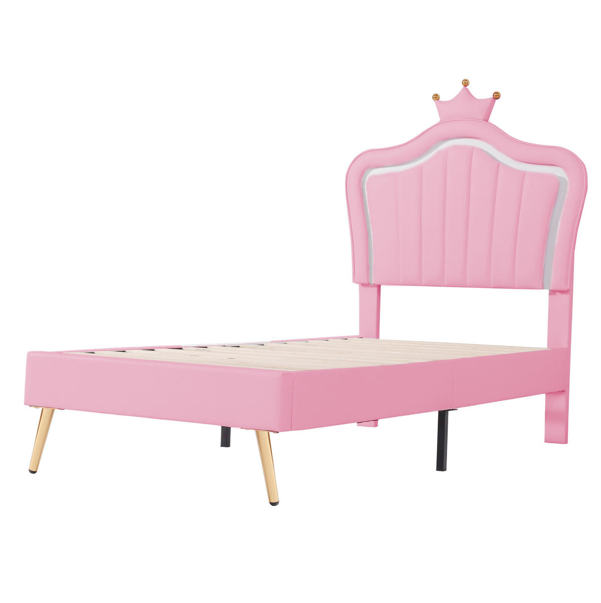 KINDEREINZELBETTEN aus Kunstleder 90x200 cm in Rosa mit LED-Beleuchtung - Rosa, Leder (90/200cm) - Modfu