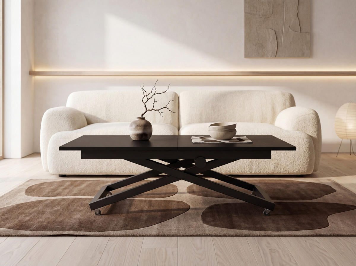 COUCHTISCH Axen höhenverstellbar ausziehbar, Schwarz 120-160/80/38-75 cm - Schwarz, Holzwerkstoff/Metall (80/160/75cm) - WFL GROUP
