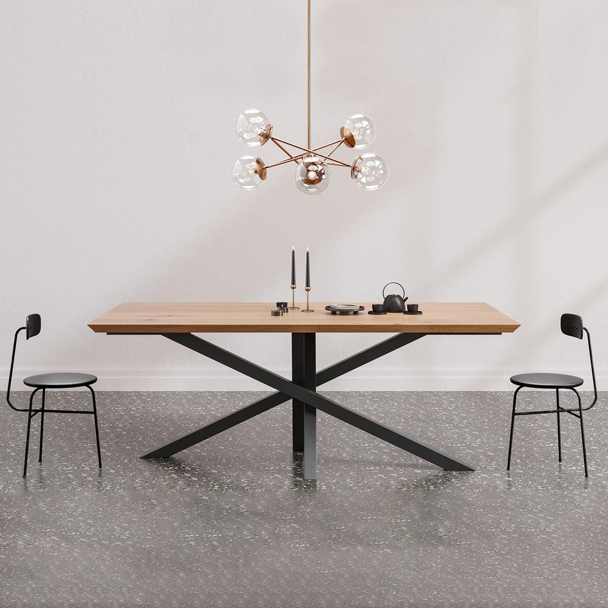 ESSTISCH Slant aus massivem Eichenholz 140x80 cm - Eichefarben/Schwarz, Holz/Metall (140/80/75cm) - Danzz