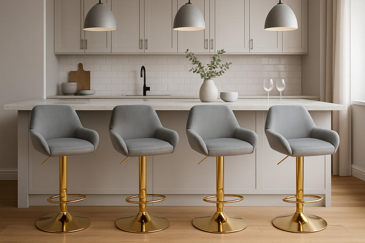 BARHOCKER 2er Set Prag Gold Samt grau - Goldfarben/Grau, Textil/Metall (51/109/52cm) - TPFLiving