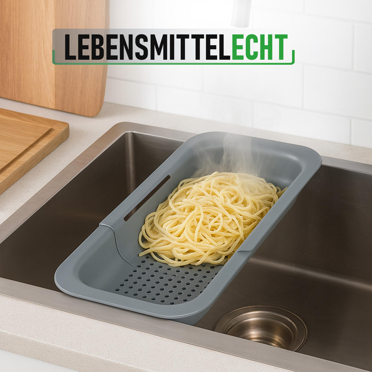 SPÜLBECKEN Abtropfkorb - ausziehbar 34–48,5 cm - Grau, Kunststoff (34/6/20cm) - Bestlivings