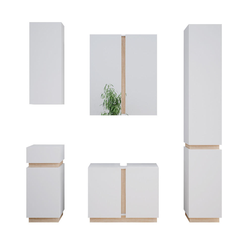 BADMÖBEL-SET Gloria Weiß 5 Teile - Weiß/Sonoma Eiche, Holzwerkstoff (70/55/34cm) - Vicco