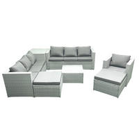 GARTENMÖBEL-SET mit Kissen Polyrattan Hellgrau-Mix 9-Sitzer - Hellgrau/Grau, Glas/Kunststoff - Fimous